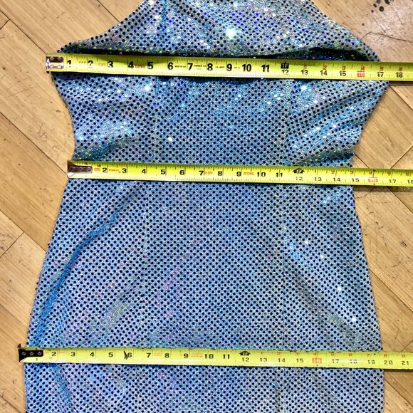 Vtg 90s confetti dot sequin silver blue prom maxi slip dres evening gown keyhole - Picture 4 of 5
